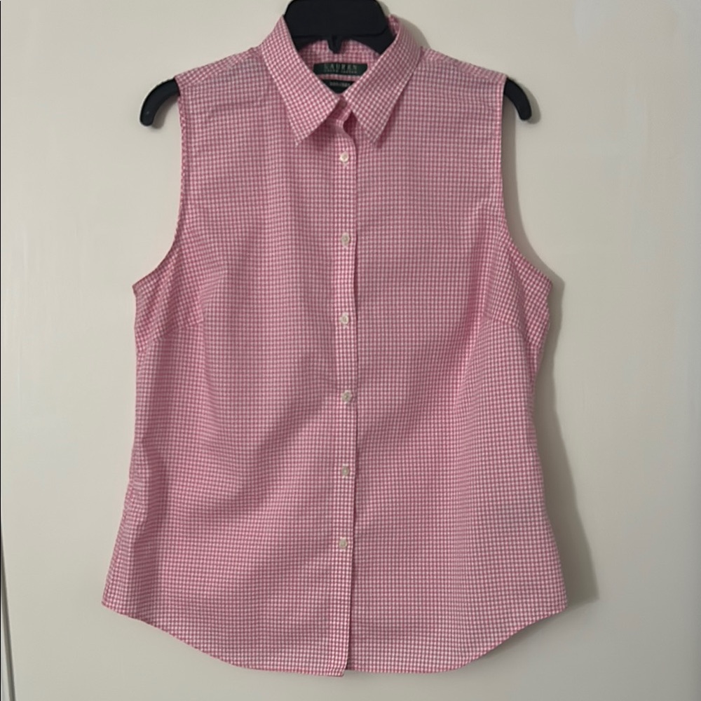Lauren Ralph Lauren Pink Sleeveless Gingham Button Down Shirt